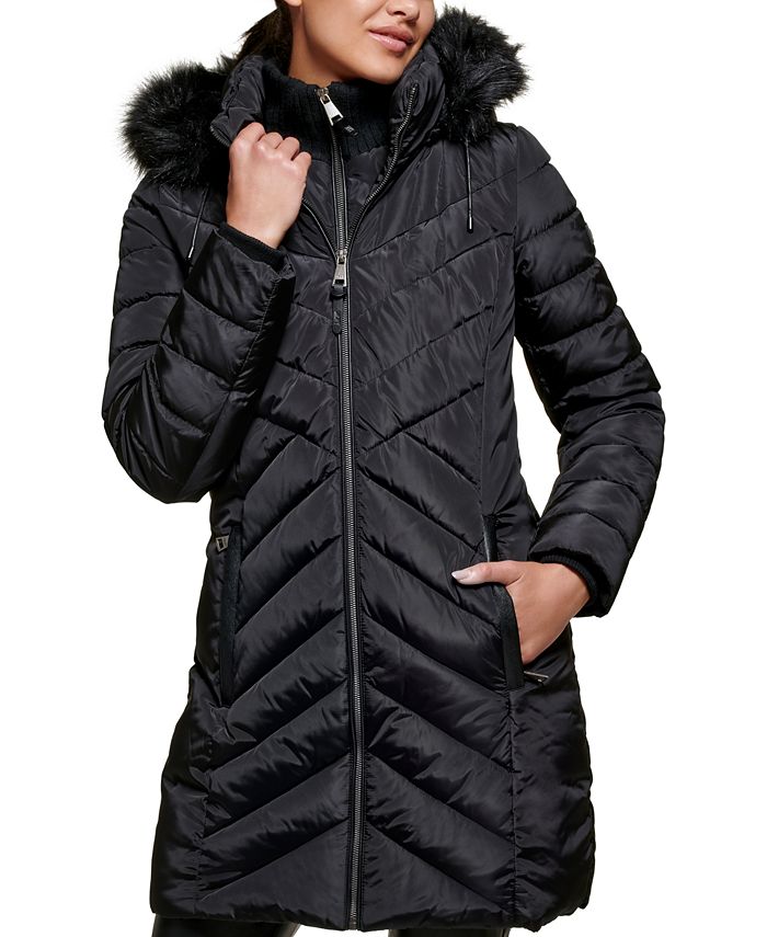 DKNY Women's Faux-Fur-Trim Hooded Anorak, Created for Macy's - Macy's