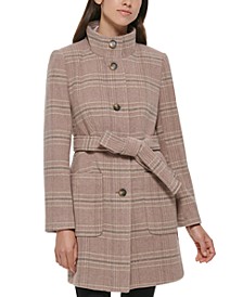 Women's Plaid Button-Front Belted Coat, Created for Macy's