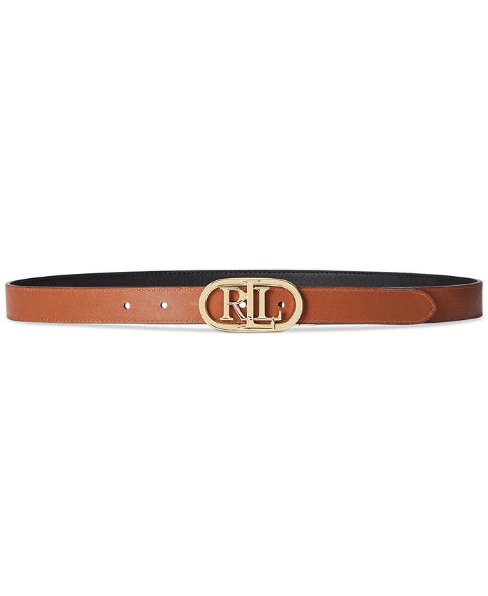 Lauren Ralph Lauren Women's Oval-Logo Reversible Leather Skinny Belt