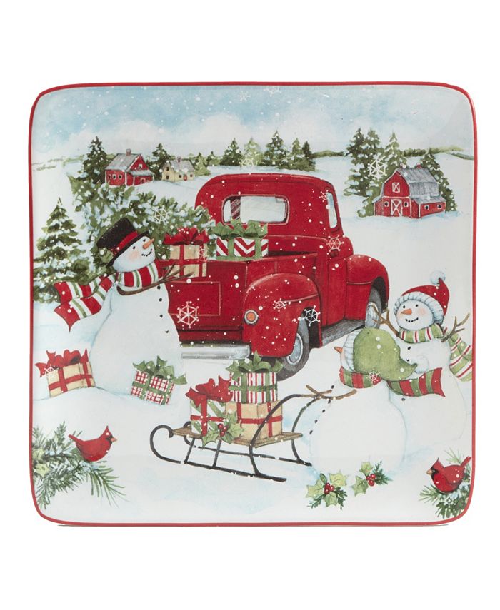 Certified International Red Truck Snowman Collection - Macy's