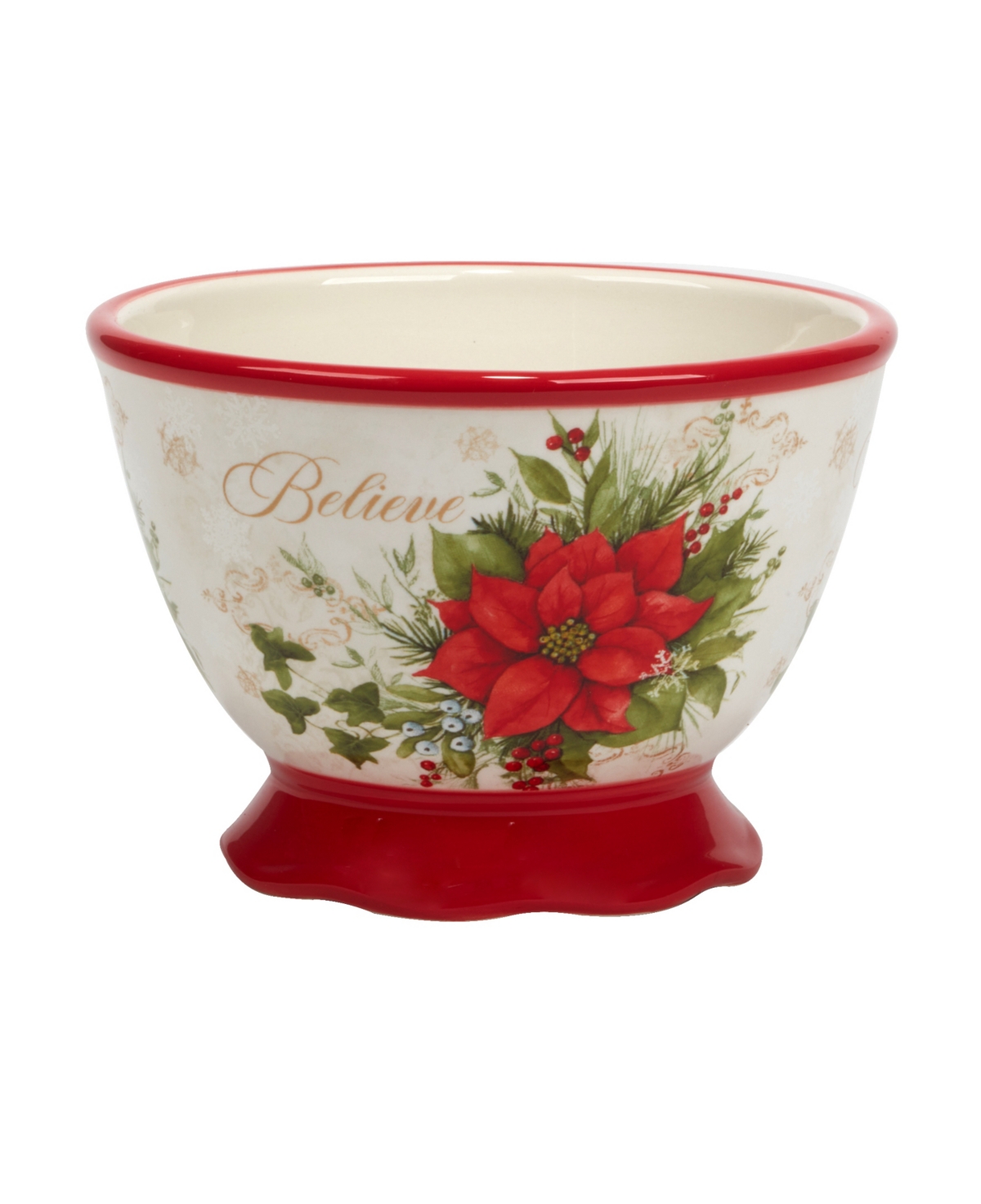 Certified International Winter's Medley 4 Piece Ice Cream Bowl Set - Red and White