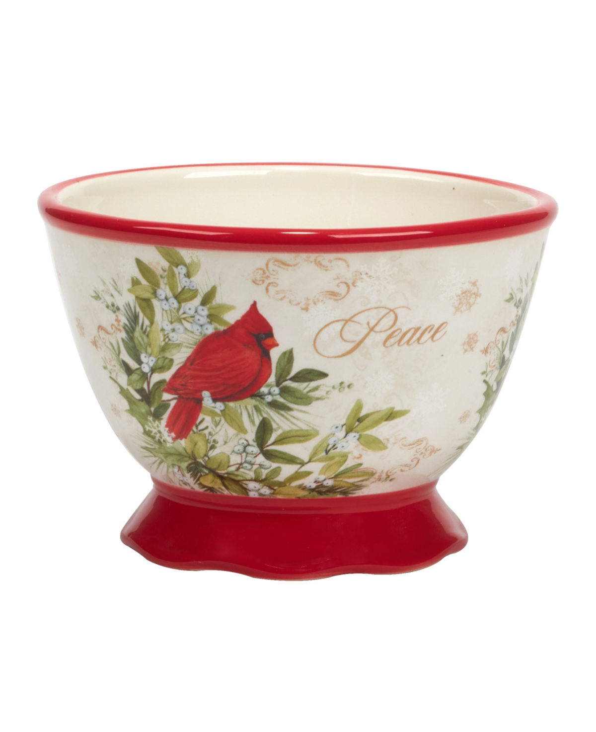 Certified International Winter's Medley 4 Piece Ice Cream Bowl Set - Red and White