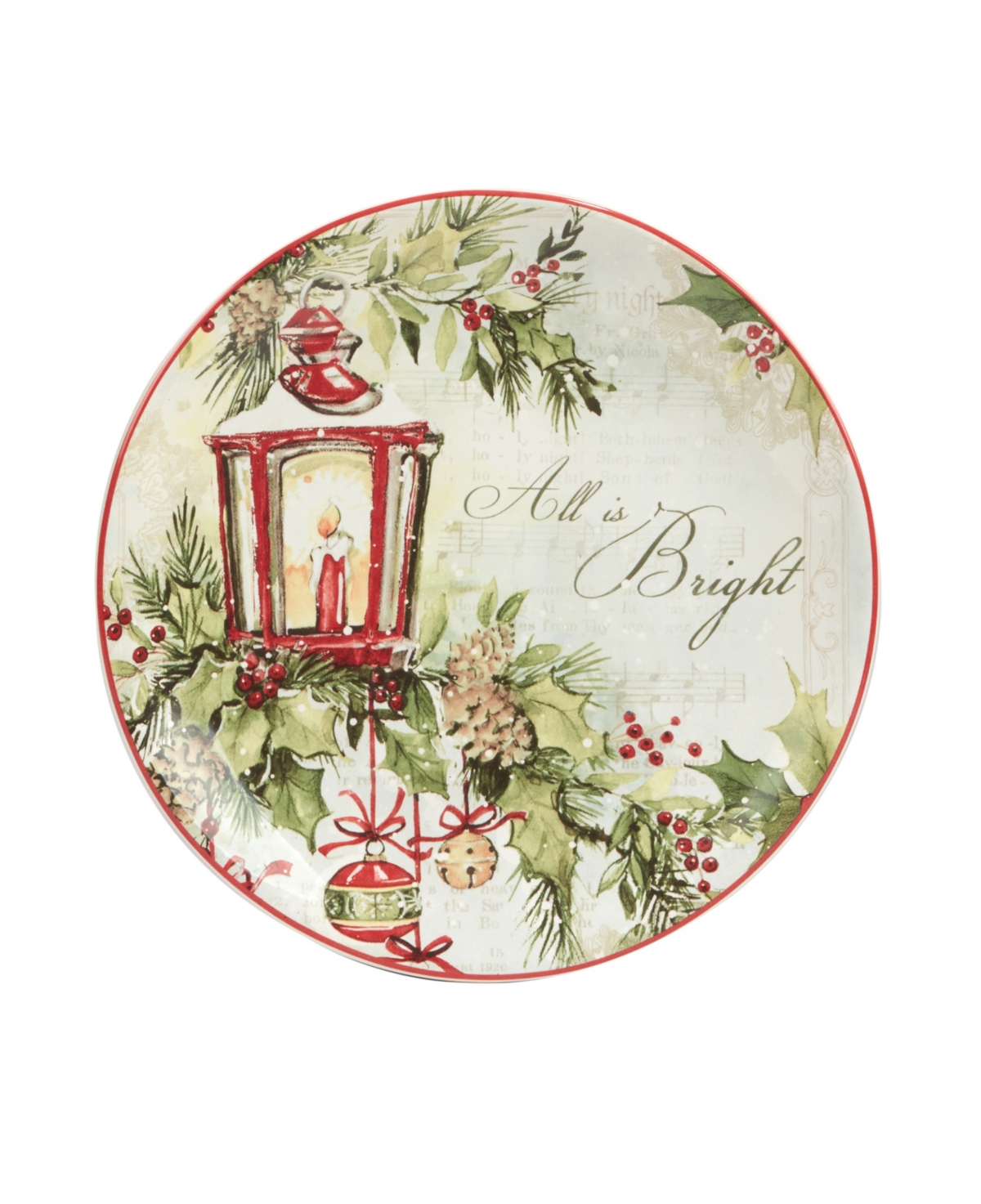 Certified International Silent Night 4 Piece Dessert Plate Set - Red and White