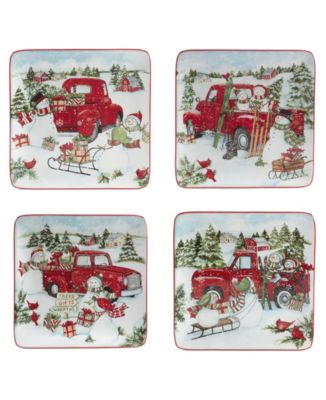 Red Truck Snowman 16 Piece Dinnerware Set
