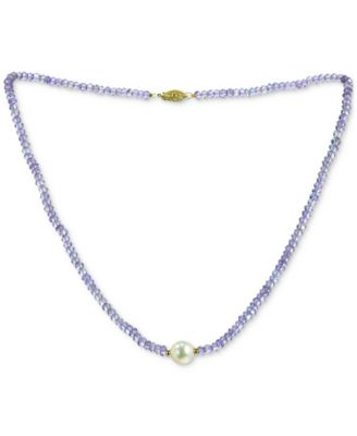Gemstone and Cultured Pearl (9-10 mm) Strand Necklace in 14k Yellow Gold (Available in Ruby, Sapphire, Emerald and Black Spinel)