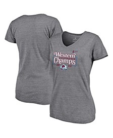 Women's Branded Heathered Gray Colorado Avalanche 2022 Western Conference Champions Line Shift V-Neck T-shirt