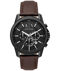 Men's Chronograph Brown Leather Strap Watch, 44mm