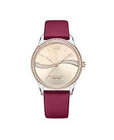 Women's Modern Classic Red Genuine Leather Strap Watch 36mm
