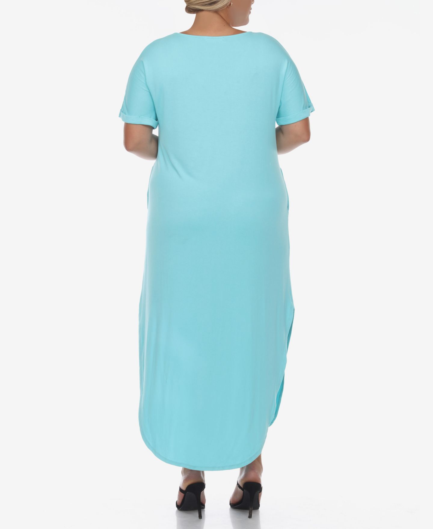 Женское платье White Mark Plus Size Short Sleeve V-neck Maxi, цвет: Аквамариновый — фото 2