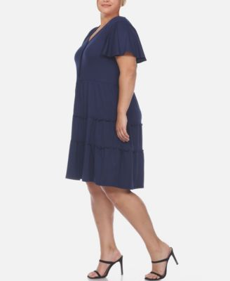 Plus Size Short Sleeve V-neck Tiered Midi Dress