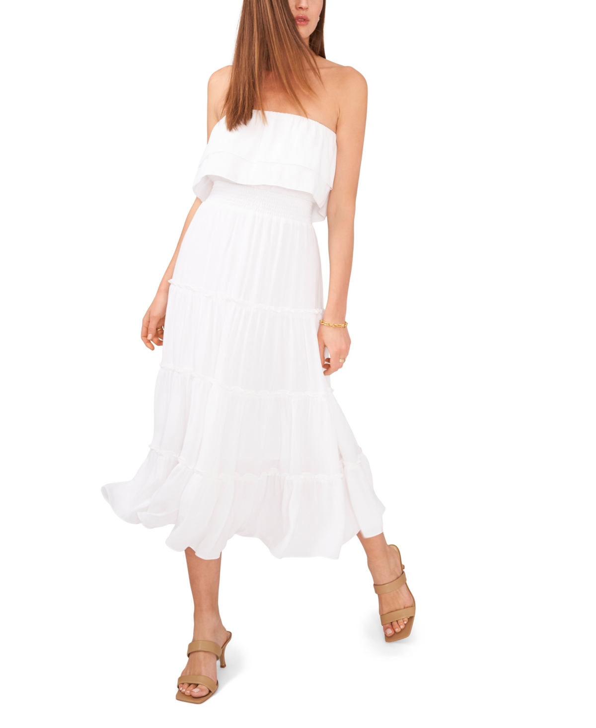 Women's Strapless Ruffle Tiered Maxi Dress - Ultra White