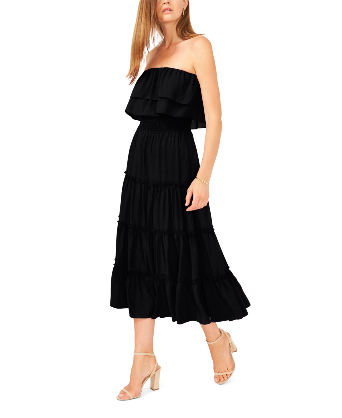 1.state Women's Strapless Ruffle Tiered Maxi Dress In Rich Black