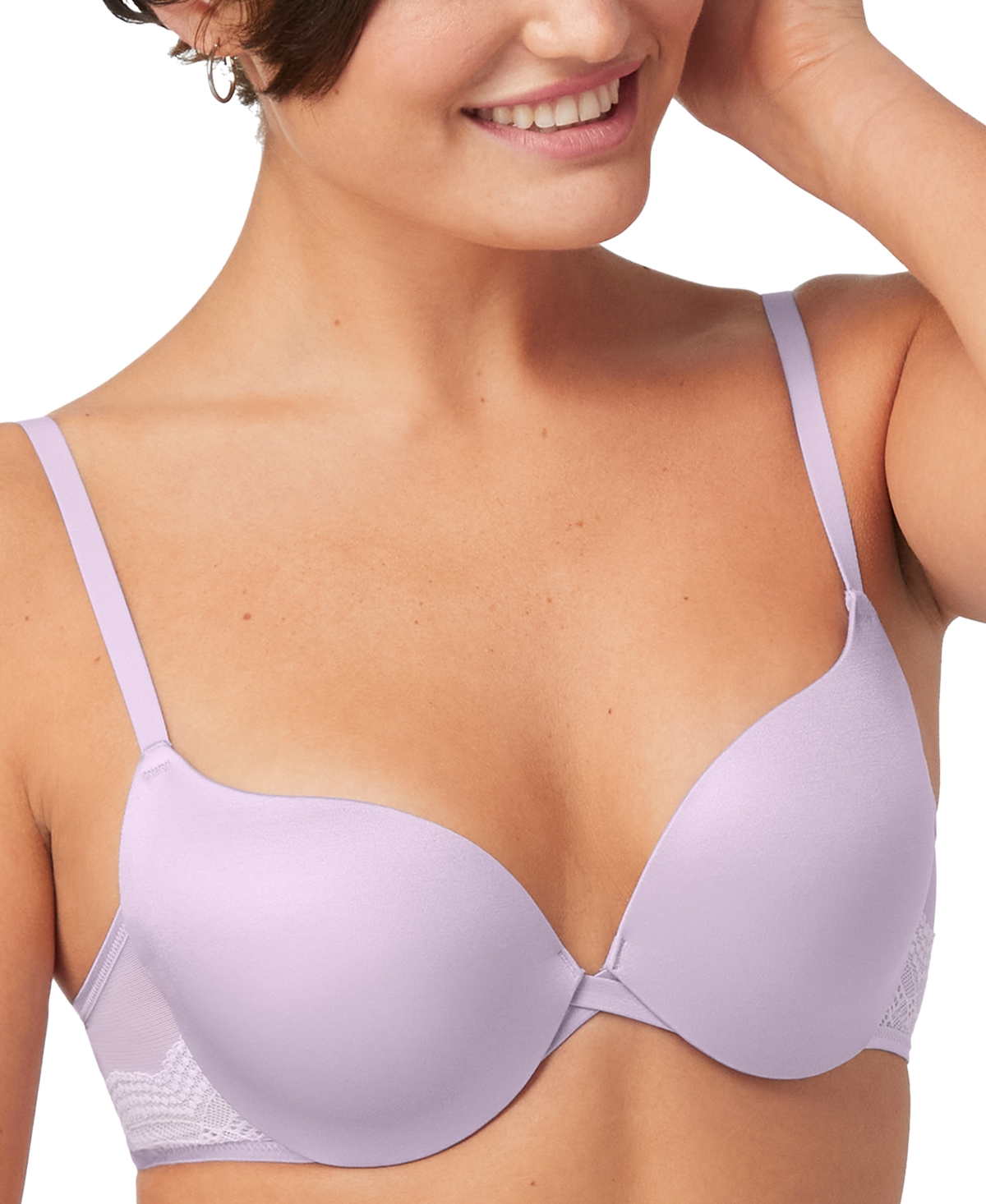 Maidenform Love The Lift Push Up & In Lace Plunge Underwire Bra Dm9900 In  White With Rosegold