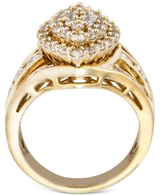 Diamond Round & Baguette Navette Cluster Ring (3 ct. t.w.) in 14k Gold