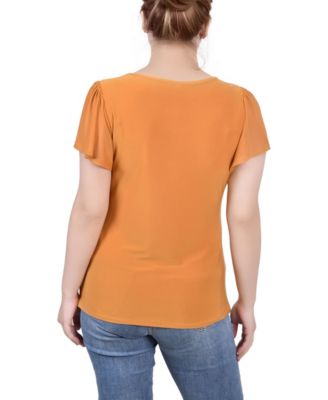 Petite Studded Short Flutter Sleeve Top