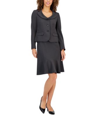 Le Suit Women's Three-Button Flounce-Skirt Suit, Regular and Petite ...