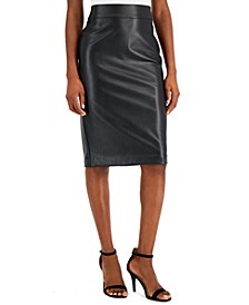 Women's Pull-On Faux Leather Skimmer Skirt 