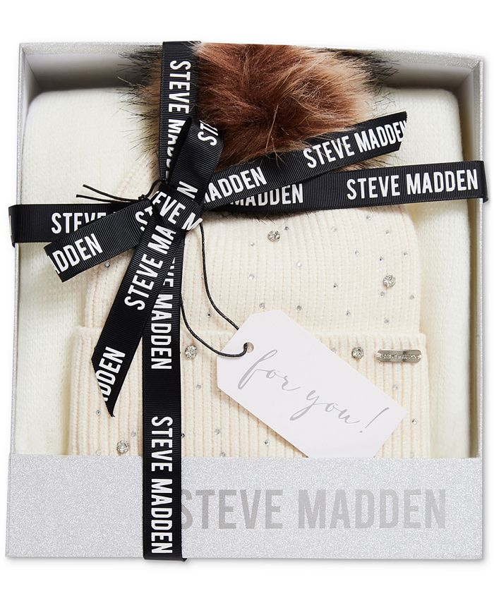 Steve Madden Women's 2-Pc. Scarf u0026 Rhinestone Beanie Giftable Box Set -  Macy's