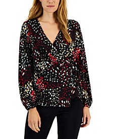 Women's Printed Surplice Wrap Top, Created for Macy's