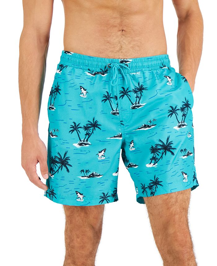 Men's Donan Palm-Print Quick-Dry 7 Swim Trunks, Created for Macy's