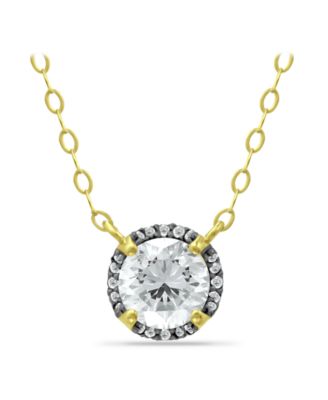 Cubic Zirconia with Black Rhodium Halo Necklace, 18K Gold over Silver