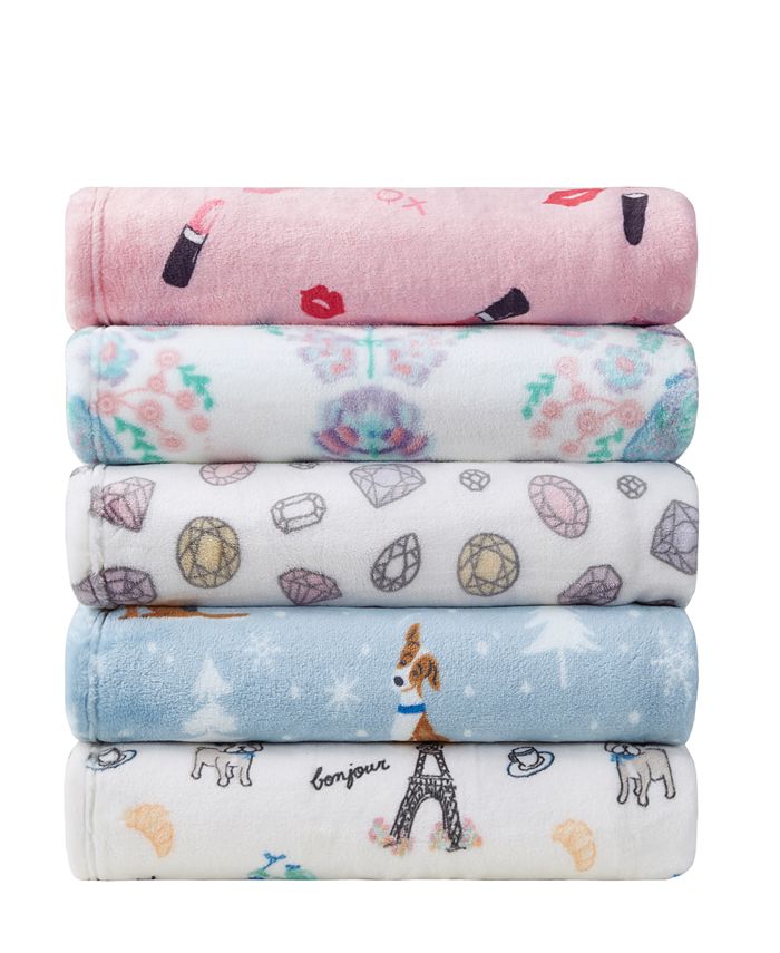 Whim by Martha Stewart Peacock Printed Plush Throw, Created for Macy's