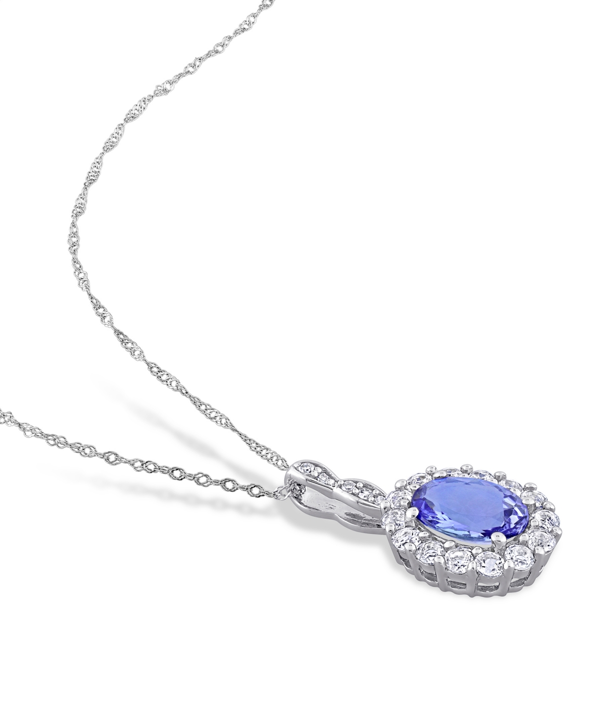  Topaz and Diamond Accent Vintage-Like Halo Necklace in 14K White Gold - Tanzanite