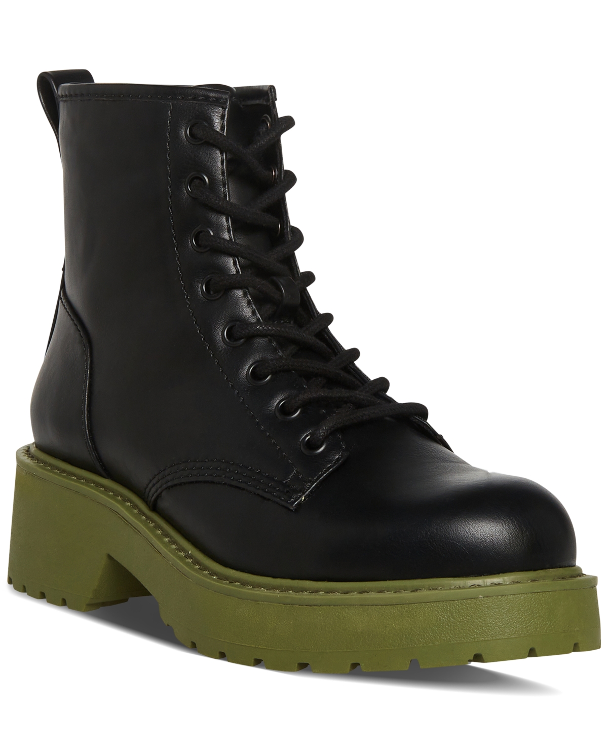 Madden Girl Carra Laceup Lug Sole Combat Boots In Black/olive ModeSens