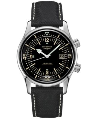 Longines - Men's Swiss Automatic Legend Diver Black Leather Strap Watch 42mm