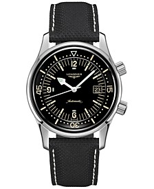 Men's Swiss Automatic Legend Diver Black Leather Strap Watch 42mm