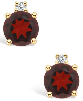 Garnet (3/4 ct. t.w.) and Diamond Accent Stud Earrings in 14K Yellow Gold