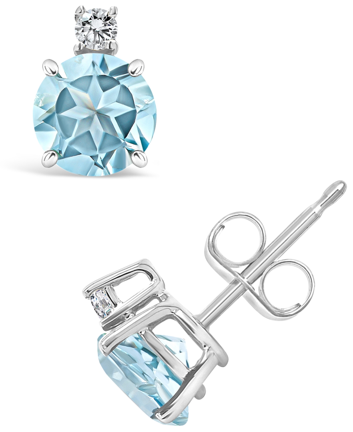Macy's Aquamarine (7/8 Ct. T.w.) And Diamond Accent Stud Earrings In 14k Yellow Gold In White Gold