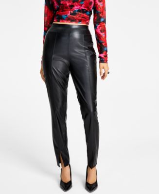 Bar III Women's Slit-Hem Faux-Leather Pull-On Pants, Created for
