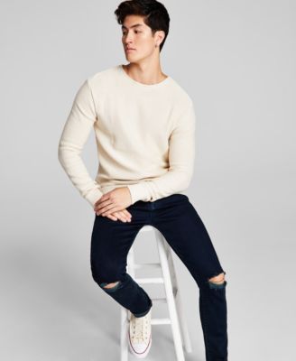 And Now This - Men's Crewneck Solid Waffle Knit Sweater