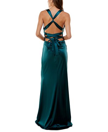 B Darlin Women's Juniors' Satin Corset Slit Gown Purple Size 9/10
