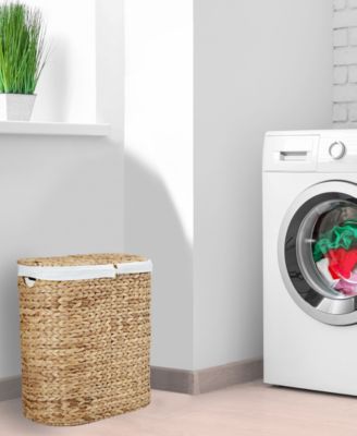 Hand-Woven Natural Wicker  Lidded Double Laundry Hamper