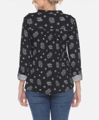 Women's Pleated Leaf Print Blouse