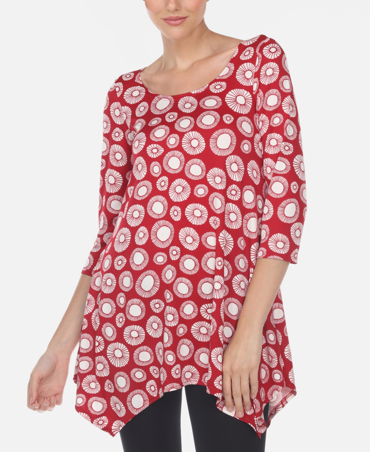 Women's Printed Geometric Circle Tunic Top - Red