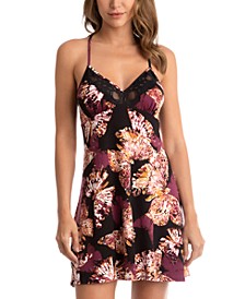 Women's Butterfly-Print Lace-Trim Chemise