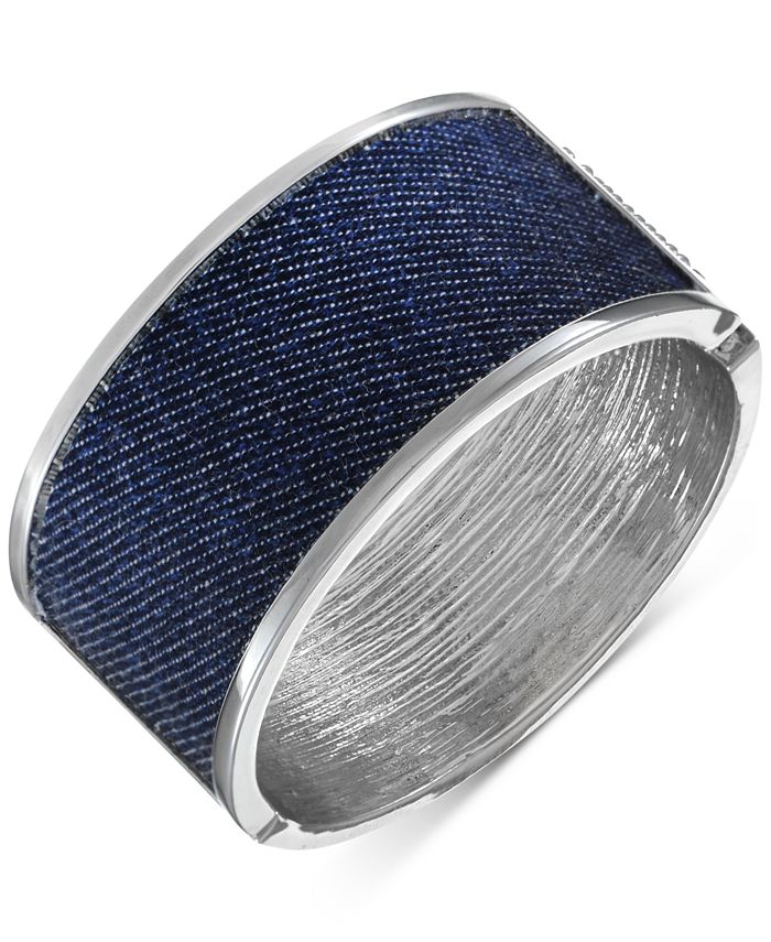 Alfani Silver Tone Denim Wrapped Bangle Bracelet Created for