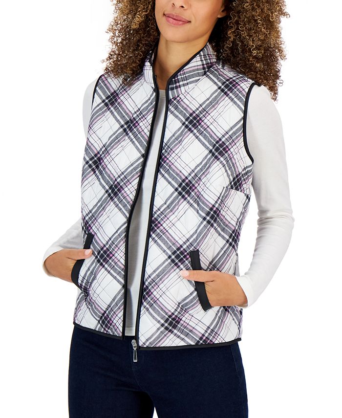 Karen Scott Petite Plaid Puffer Vest, Created for Macy\'s - Macy\'s
