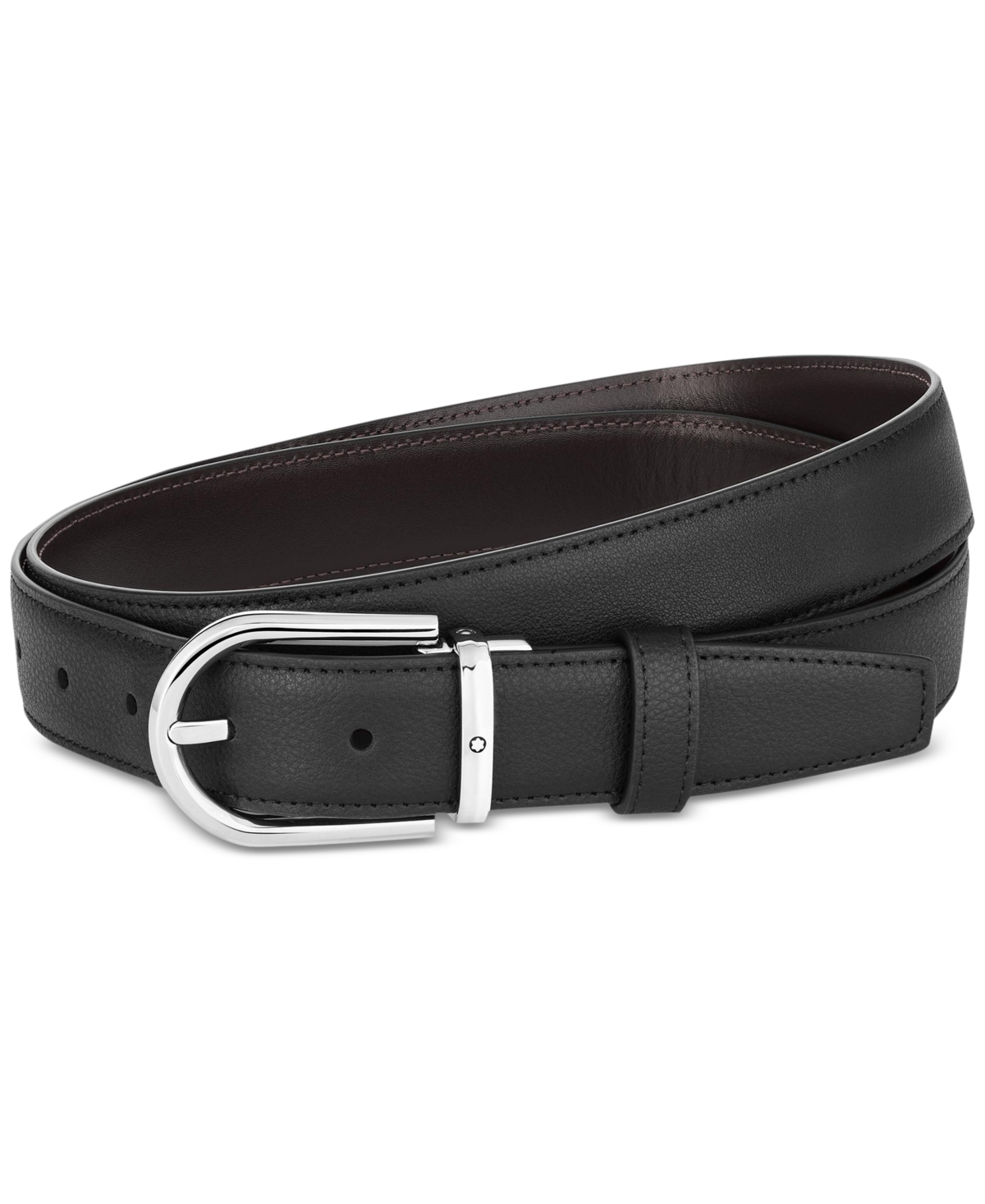 Montblanc Men's Horseshoe Shiny Stainless Steel Reversible Leather Belt In Black Brown