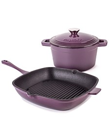 Neo Cast Iron 3 Quart Covered Dutch Oven and 11" Grill Pan, Set of 2