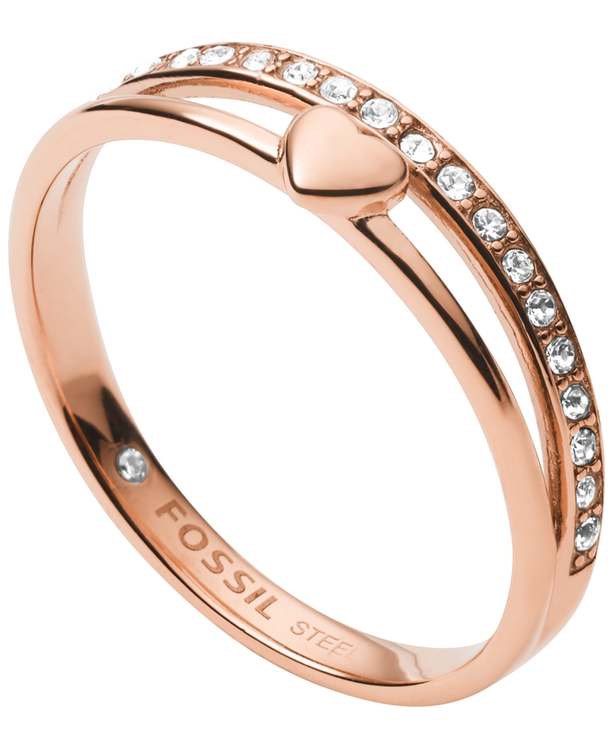 Fossil Drew Hearts To You Stainless Steel Band Ring In Rose Gold-tone