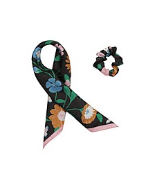 Women's Floral Garden Hair Tie and Bandana Scarf Set, 2 Piece