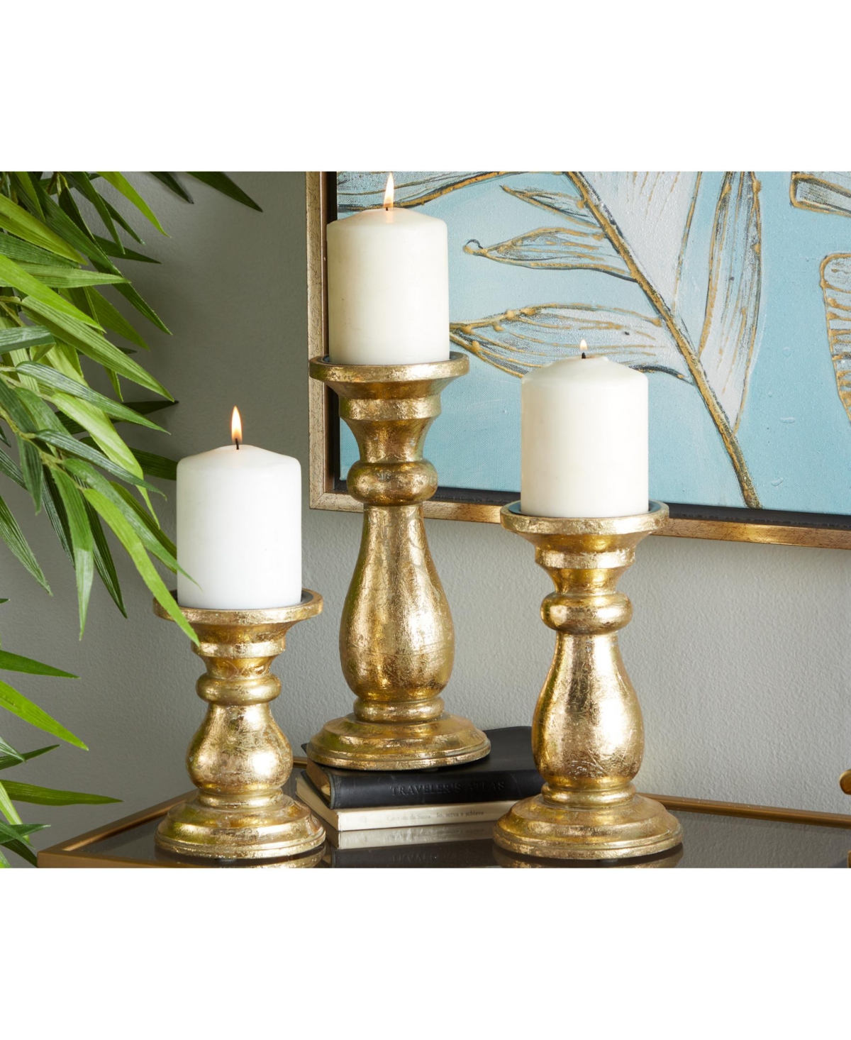 Wood French Country Candle Holder, Set of 3 - Gold-Tone