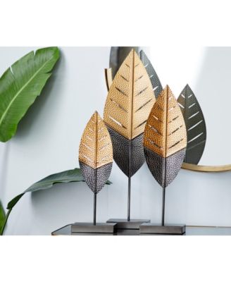 Metal Contemporary Leaf Sculpture, Set of 3