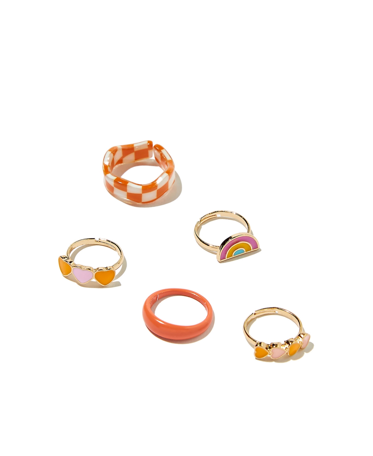 Cotton On Big Girls Kids Ring, Pack Of 5 In Orange Hearts/rainbow