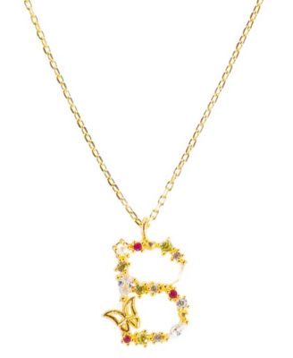 Flutterfly Stone Initial Necklace