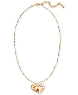 INC International Concepts - Gold-Tone Multicolor Stone Heart Pendant Necklace, 18" + 3" extender, Created for Macy's